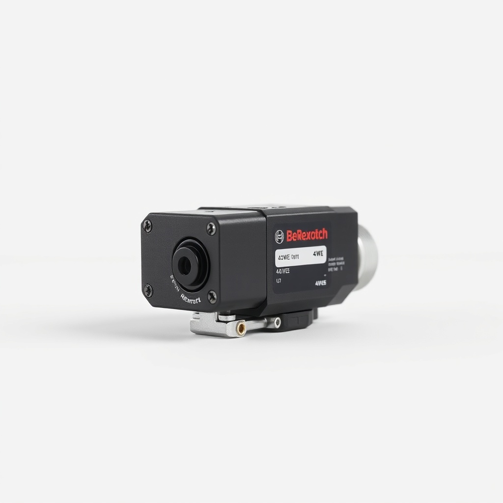 A clean photorealistic close-up photo of a Bosch Rexroth 4WE hydraulic directional control