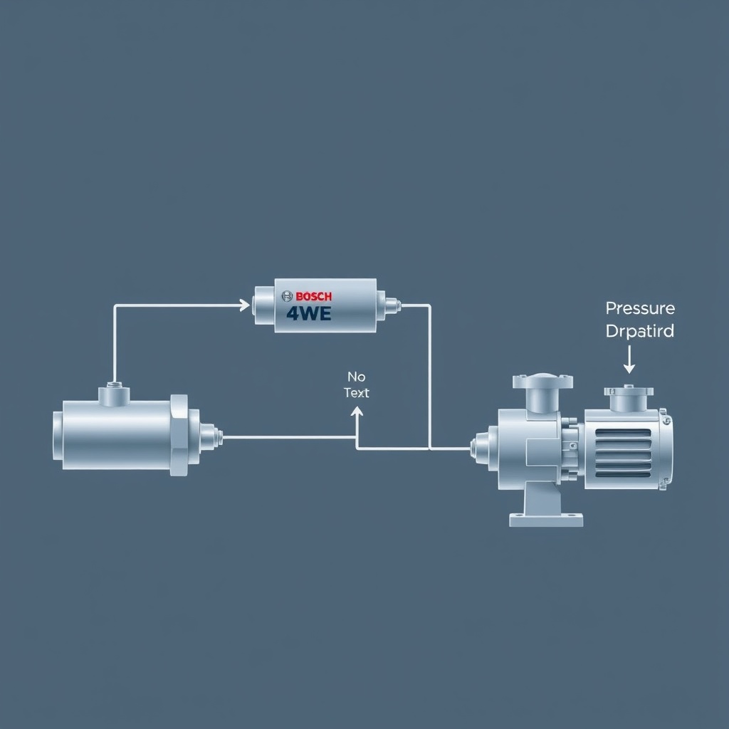 A simple technical illustration of a hydraulic circuit diagram showing a Bosch Rexroth 4WE
