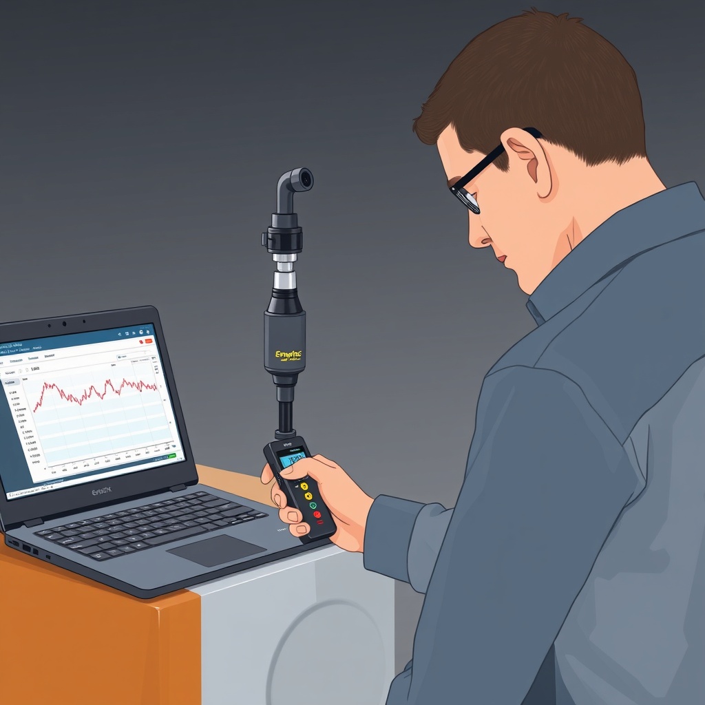A photorealistic illustration showing a technician using a digital flow meter to measure t