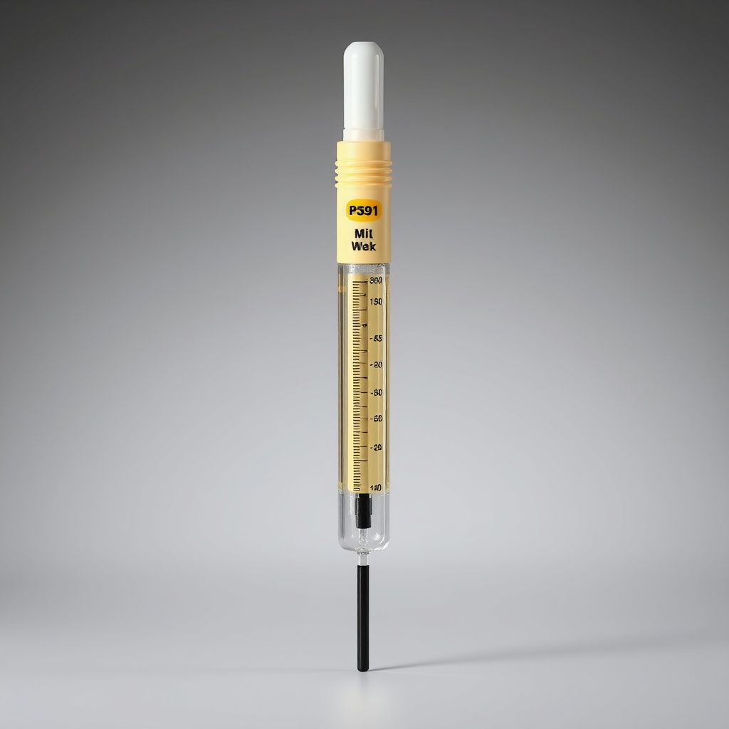 <clean photorealistic photo/illustration of Enerpac P391 oil dipstick with clear min/max m