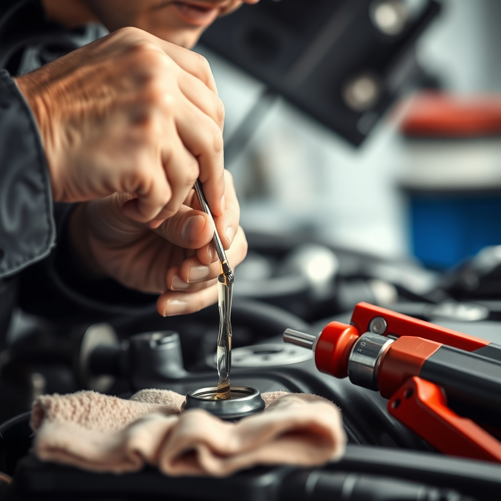 A mechanic checking the oil level of a Generic hidrolik silindır using a dipstick