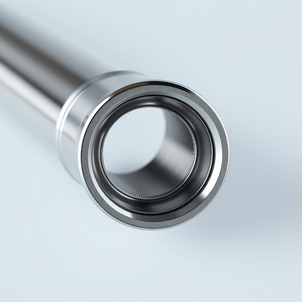 A clean photorealistic close-up of a hydraulic cylinder piston rod showing the chrome fini