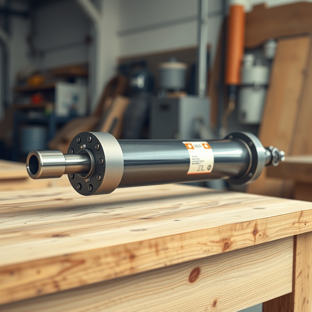 A clean photorealistic photo of a generic hydraulic cylinder